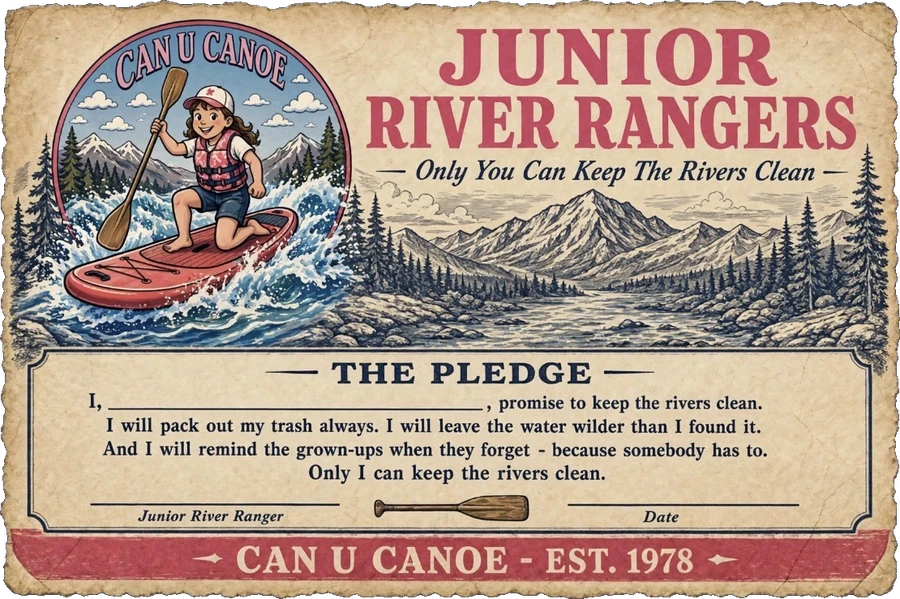 Junior River Rangers girl on a paddleboard with the river-clean pledge