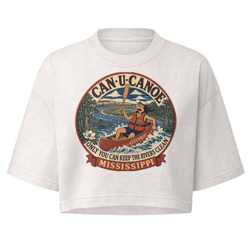 George's Mississippi River Badge garment-dye crop tee — Vintage White