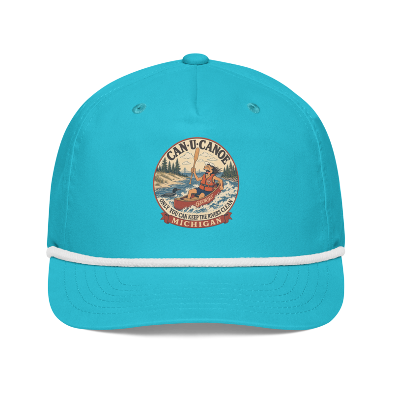 George’s Michigan River Badge Rope Cap in Turquoise and White