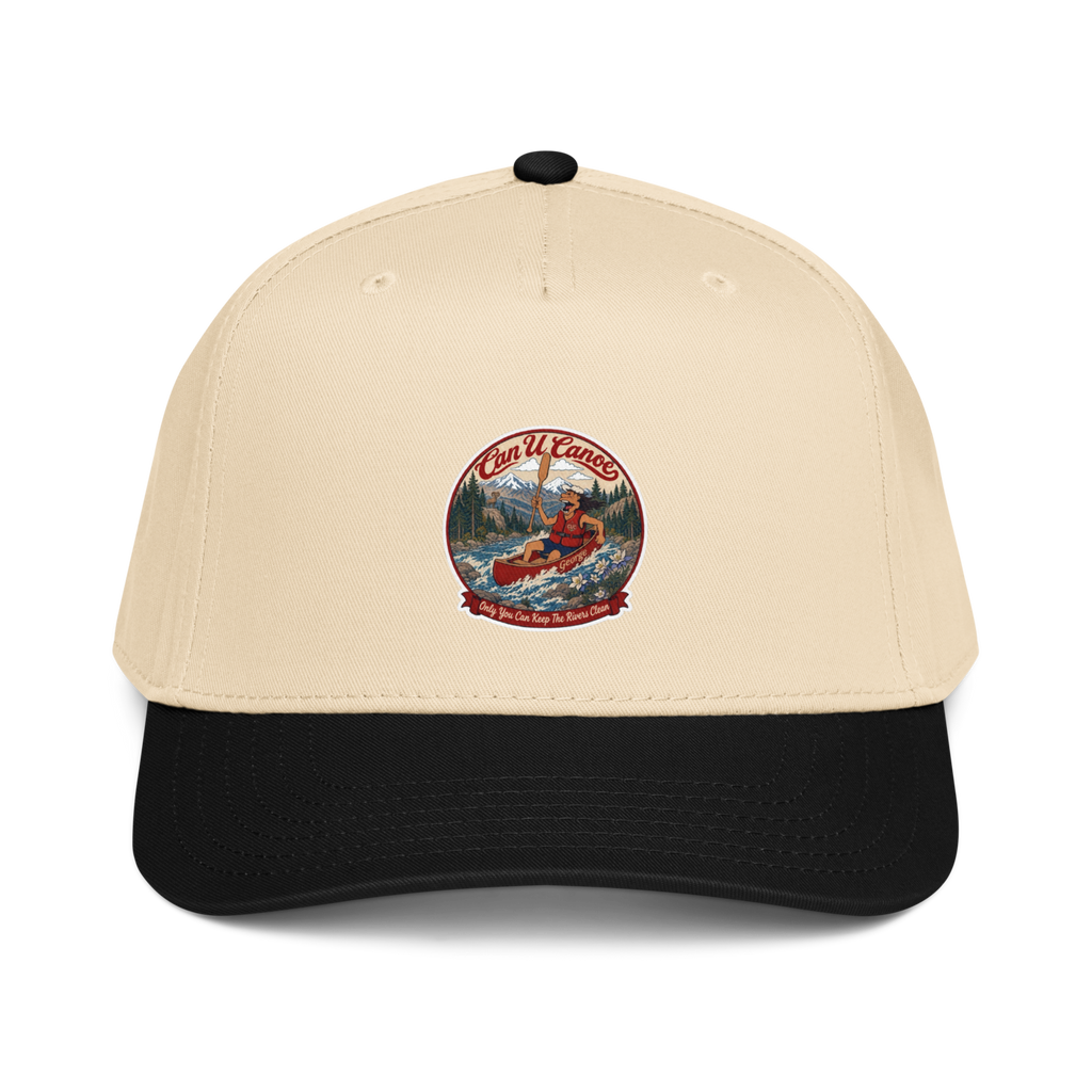 CUC 5‑Panel Cap — George’s Shade Cap | Black/Natural | front | revised approved George placement