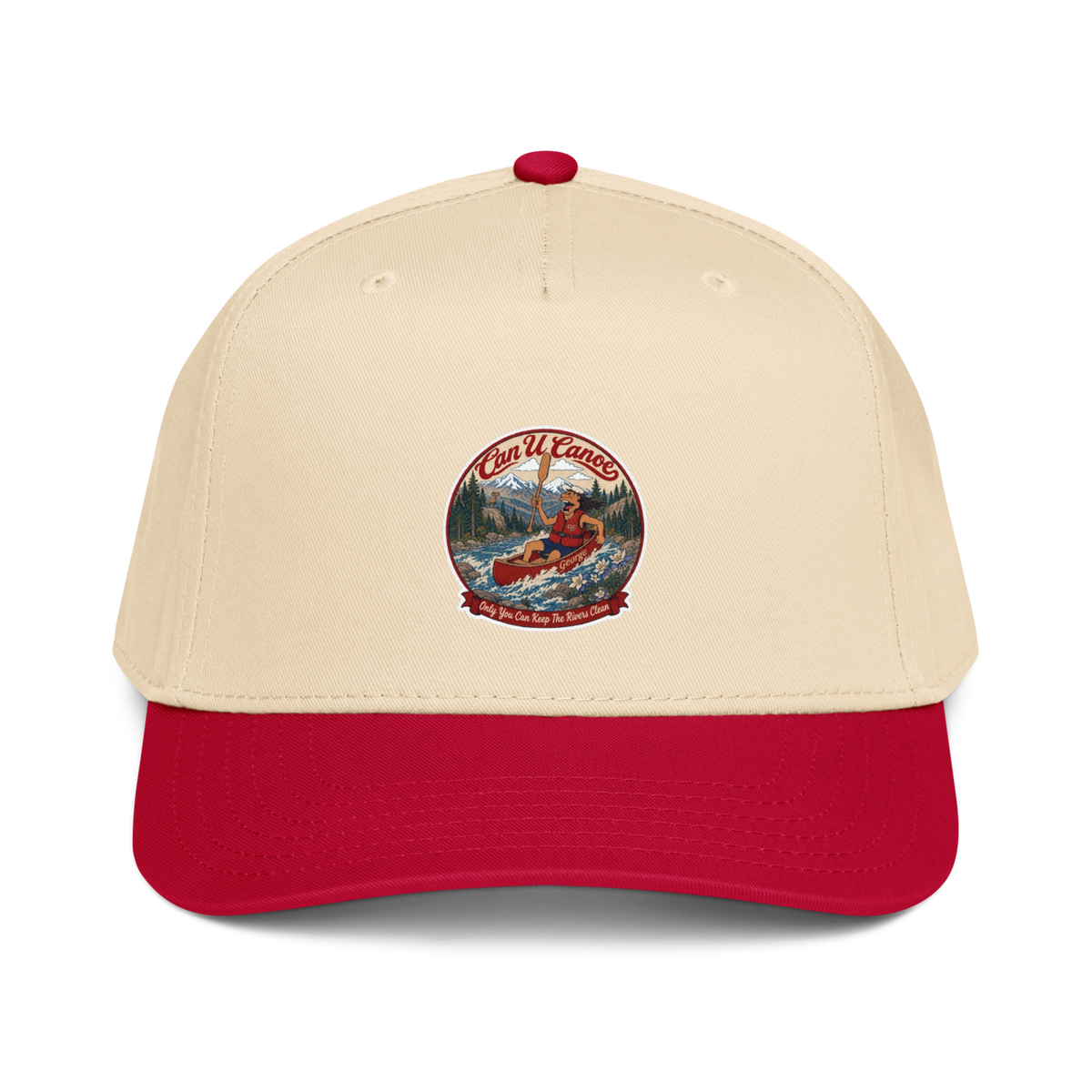 CUC 5‑Panel Cap — George’s Shade Cap | Red/Natural | front | revised approved George placement