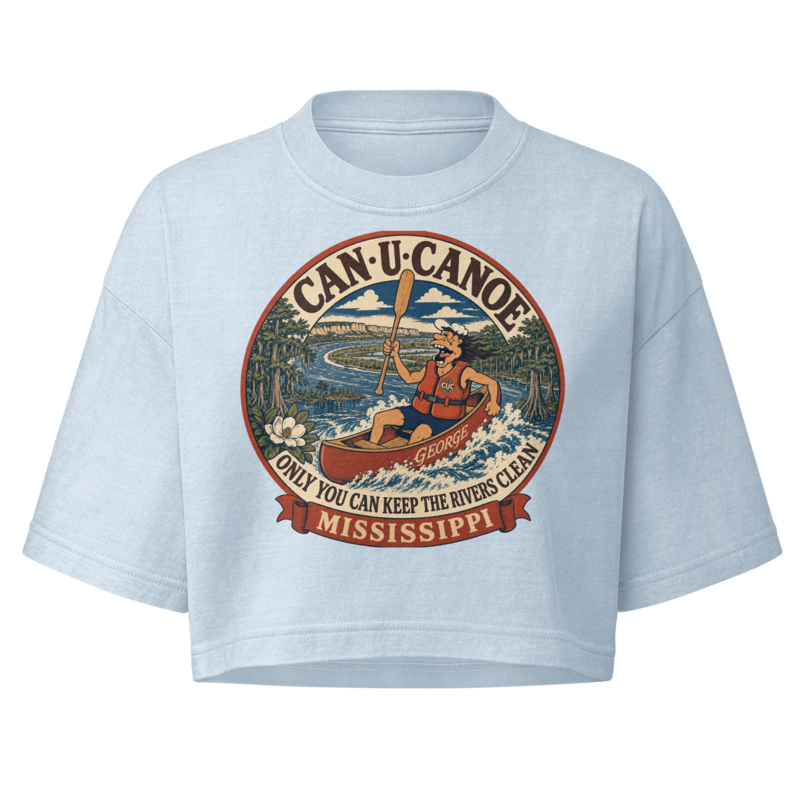 George's Mississippi River Badge garment-dye crop tee — Light Washed Denim