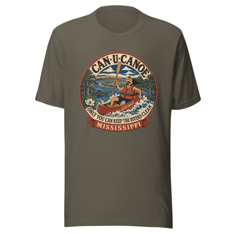 George Mississippi River Badge Unisex Tee mockup in Army Green