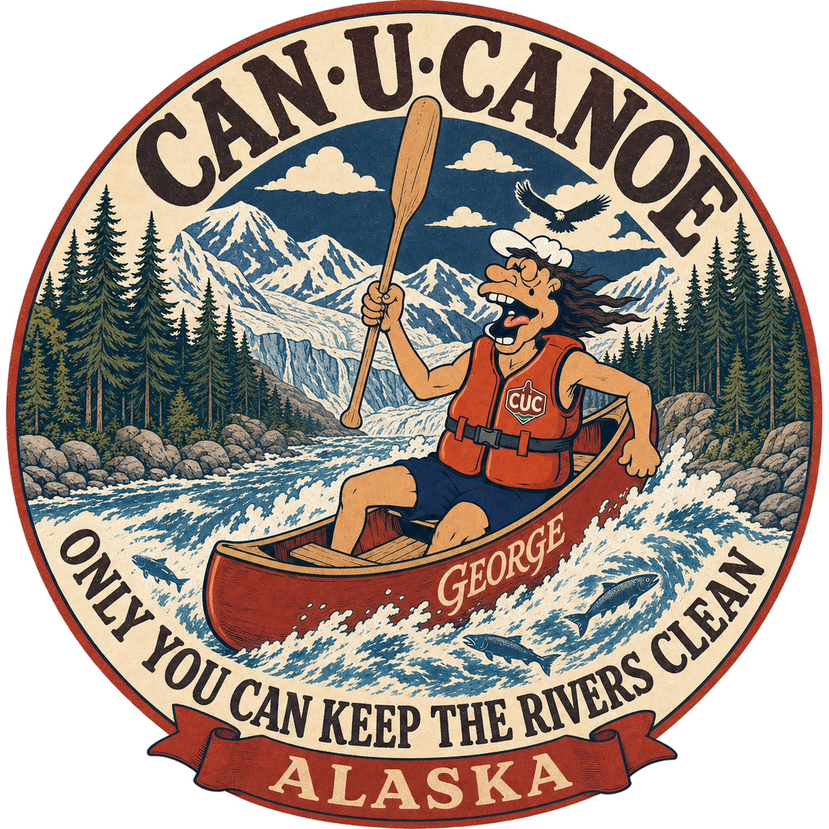 CAN U CANOE Alaska river badge artwork