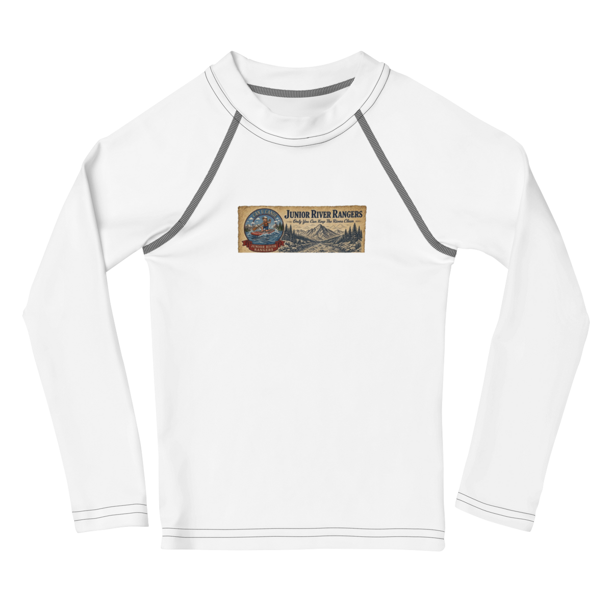 CUC Kids Rash Guard — George's Little Paddler | White | front | newest boy pledge-card artwork