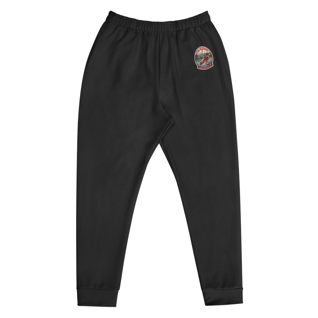 CUC Fleece Joggers — George's Lazy Paddle Pants | Black | front | high-thigh George and seat slogan