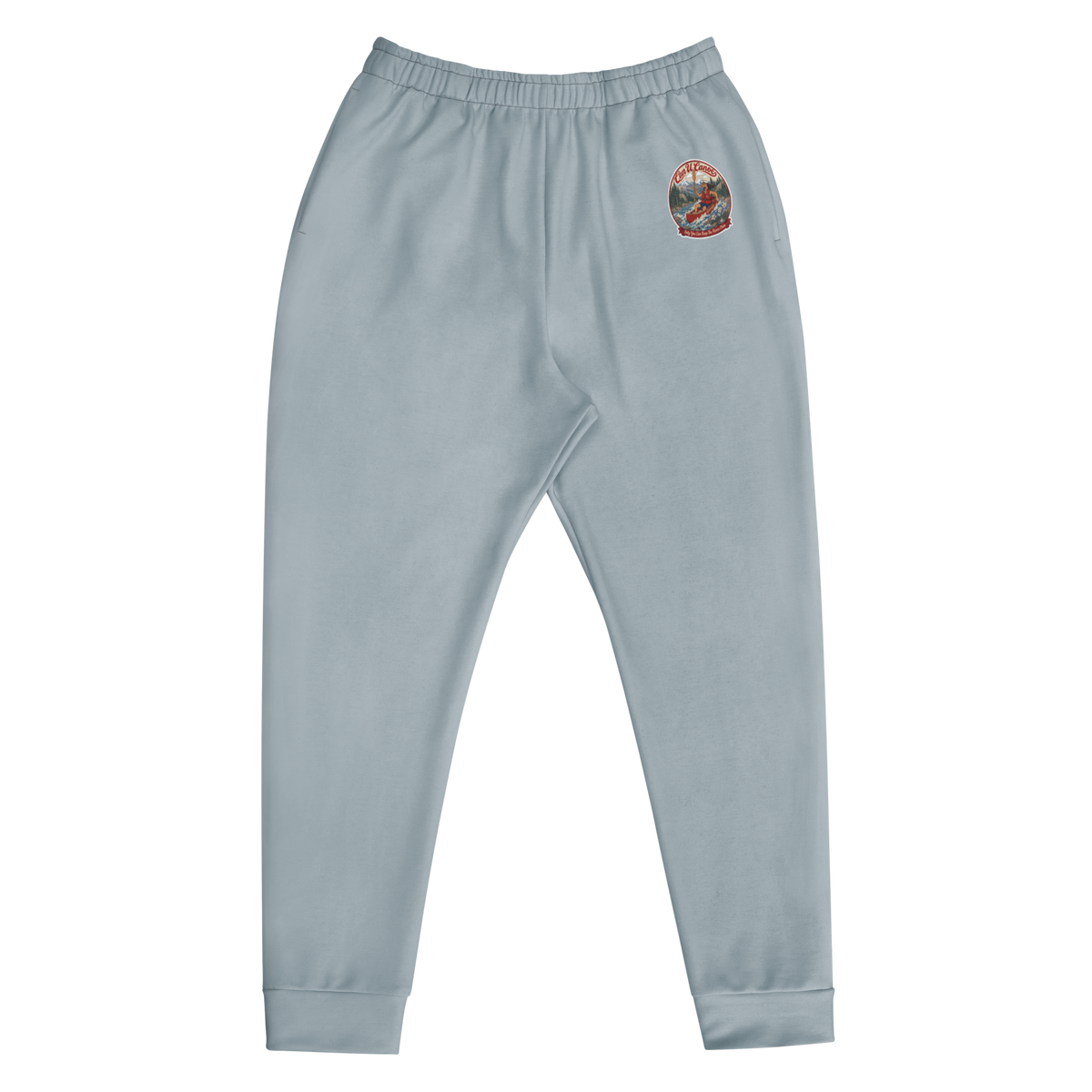 CUC Fleece Joggers — George's Lazy Paddle Pants | Pebble Blue | front | high-thigh George and seat slogan