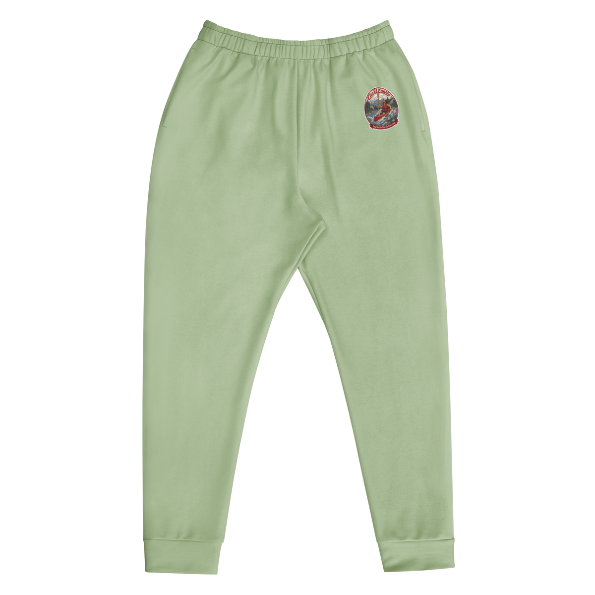 CUC Fleece Joggers — George's Lazy Paddle Pants | Pistachio | front | high-thigh George and seat slogan