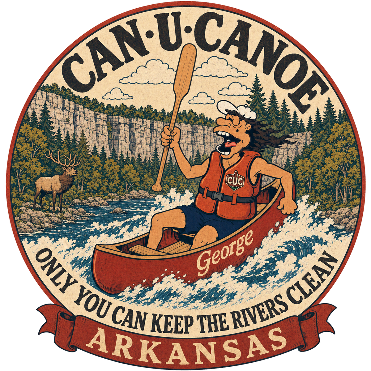 CAN U CANOE Arkansas river badge artwork