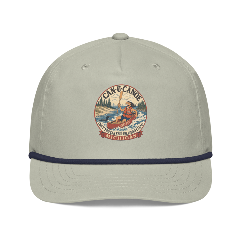 George’s Michigan River Badge Rope Cap in Light Gray and Navy