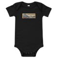 Junior River Rangers Baby Onesie — Red Canoe Edition | Black | front | newest boy pledge-card artwork