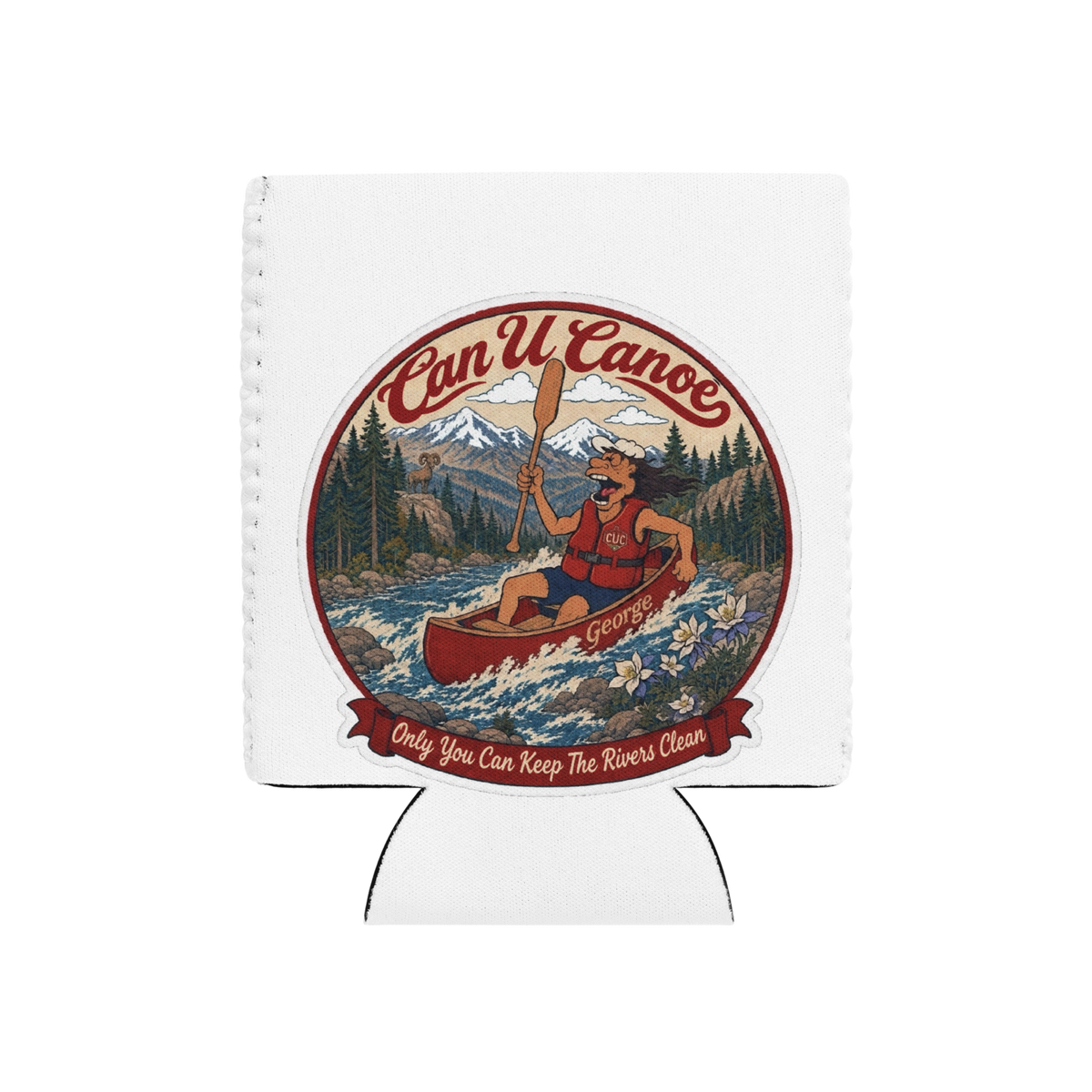 CUC Can Cooler — George's Current Keeper | White | Regular 12 oz | front | exact approved George badge