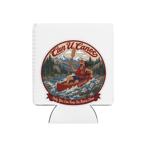 CUC Can Cooler — George's Current Keeper | White | Regular 12 oz | front | exact approved George badge