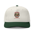 Cache la Poudre River Badge Two-Tone Cap — Natural / Forest with approved red cursive badge