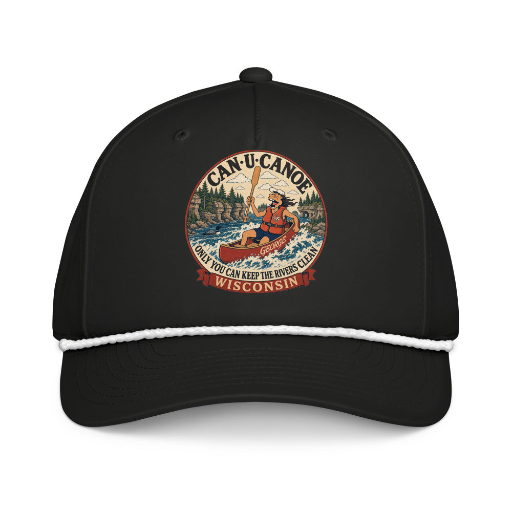 Wisconsin River Badge five-panel rope cap in Black/White
