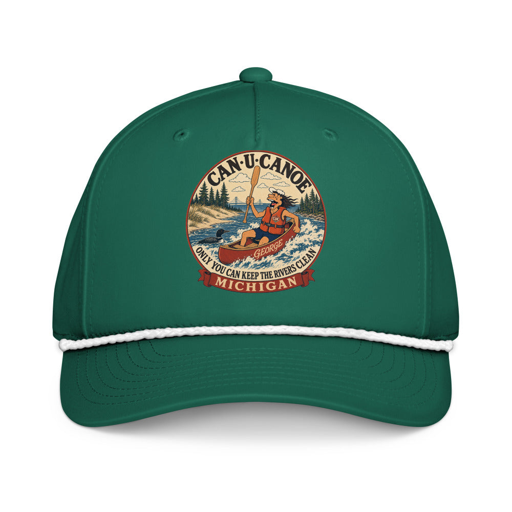Michigan River Badge five-panel rope cap in Kelly/White