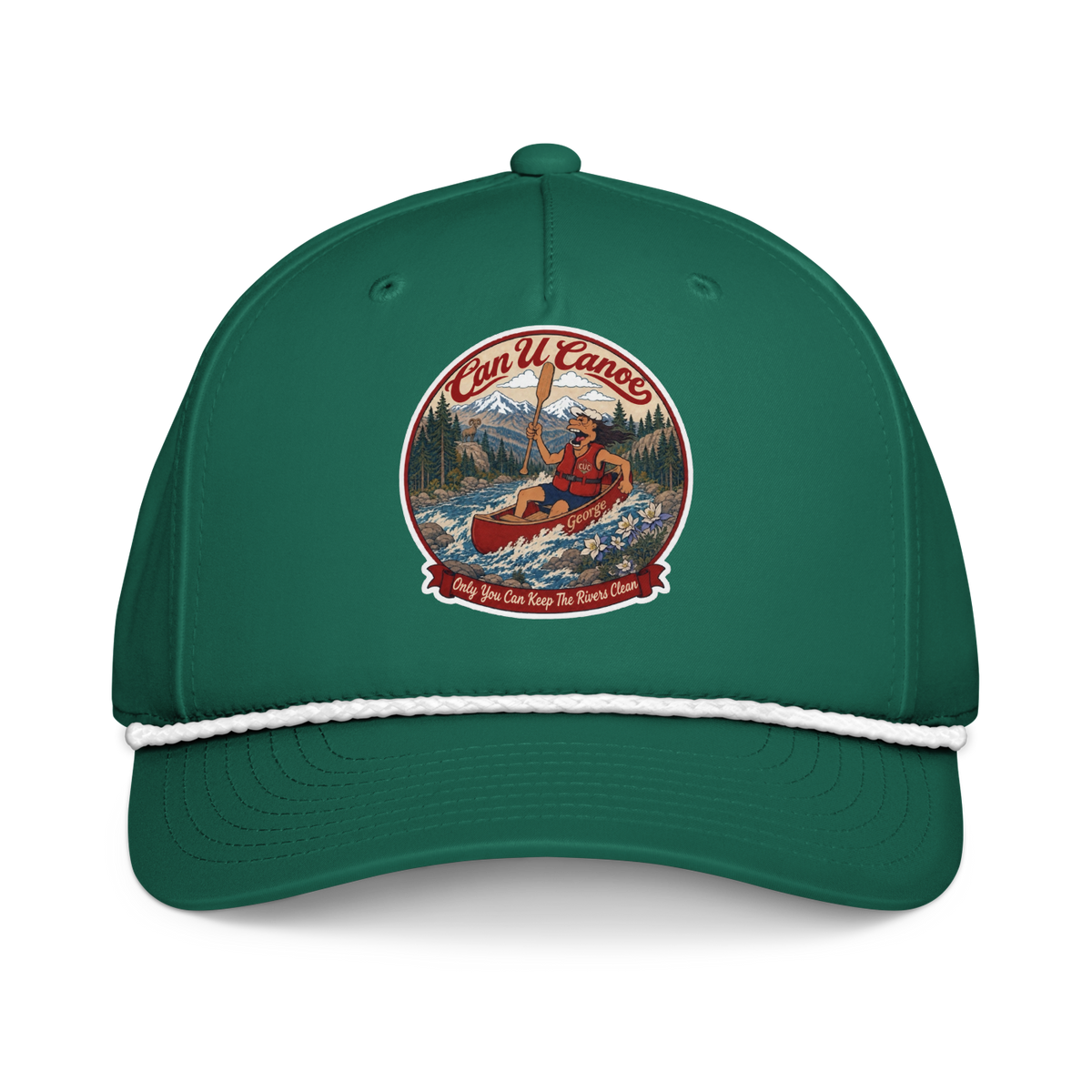 CUC Classic Rope Cap — George’s Rig Line | Kelly/White | One size | front_dtf_hat | exact approved George badge