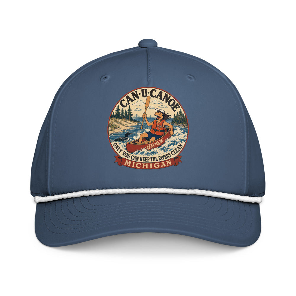 Michigan River Badge five-panel rope cap in Light Blue/White