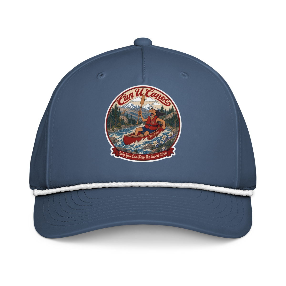 CUC Classic Rope Cap — George’s Rig Line | Light Blue/White | One size | front_dtf_hat | exact approved George badge