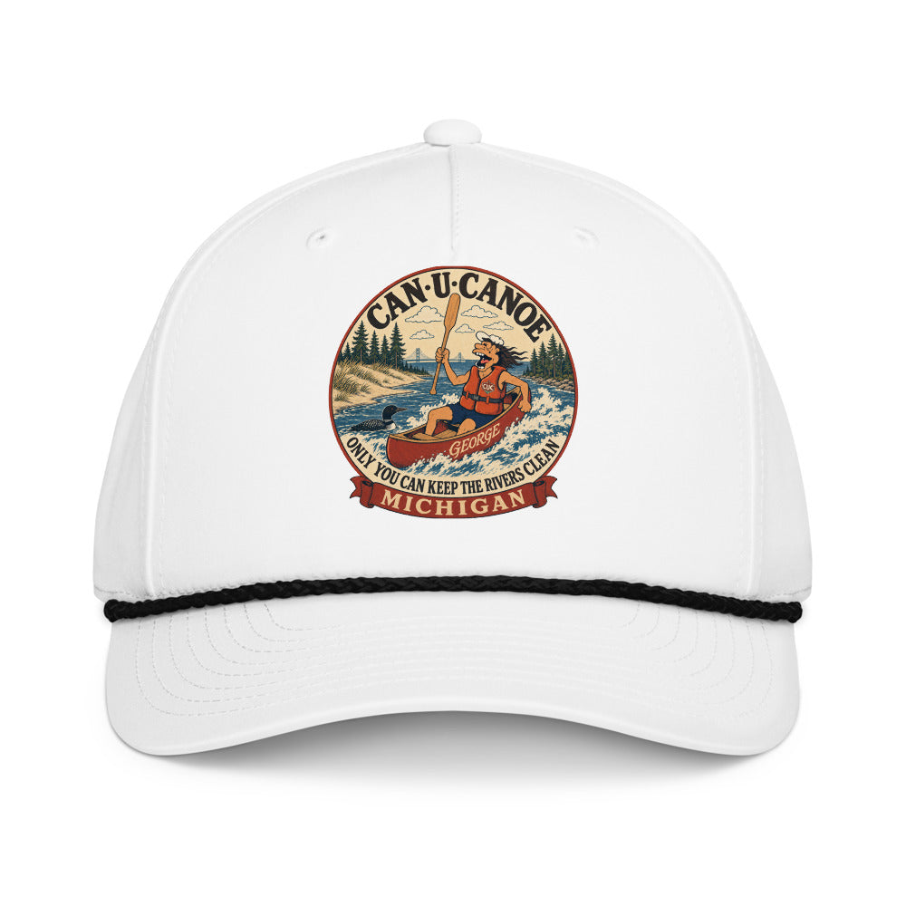 Michigan River Badge five-panel rope cap in White/Black