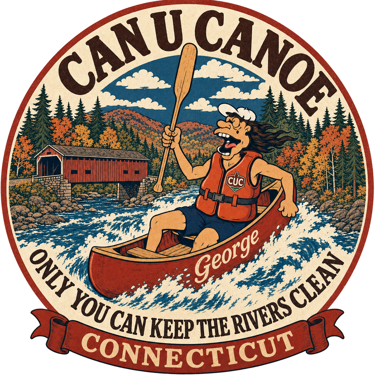 CAN U CANOE Connecticut river badge artwork