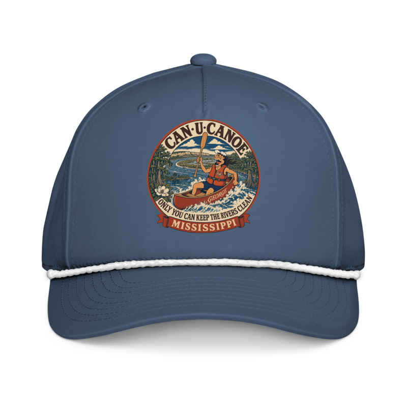 George's Mississippi River Badge five-panel rope cap — Light Blue/White