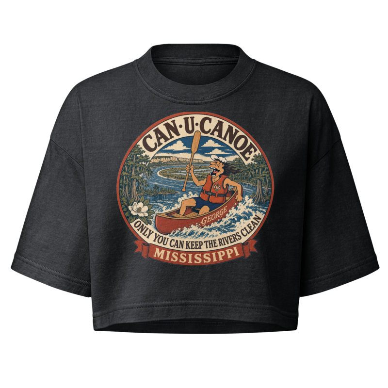 George's Mississippi River Badge garment-dye crop tee — Washed Black