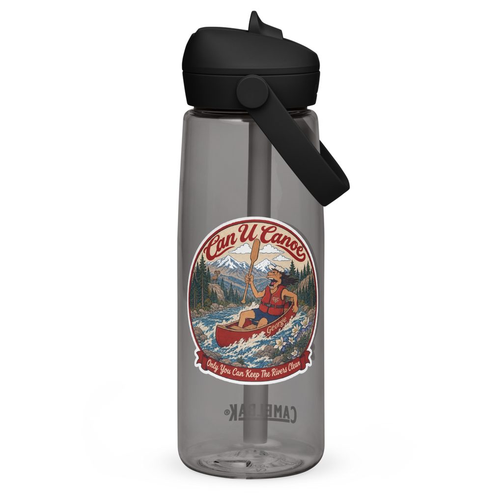 CUC Flip Straw Water Bottle (premium) — George’s Pro Bottle | Charcoal | 25 oz | Back | exact approved George badge
