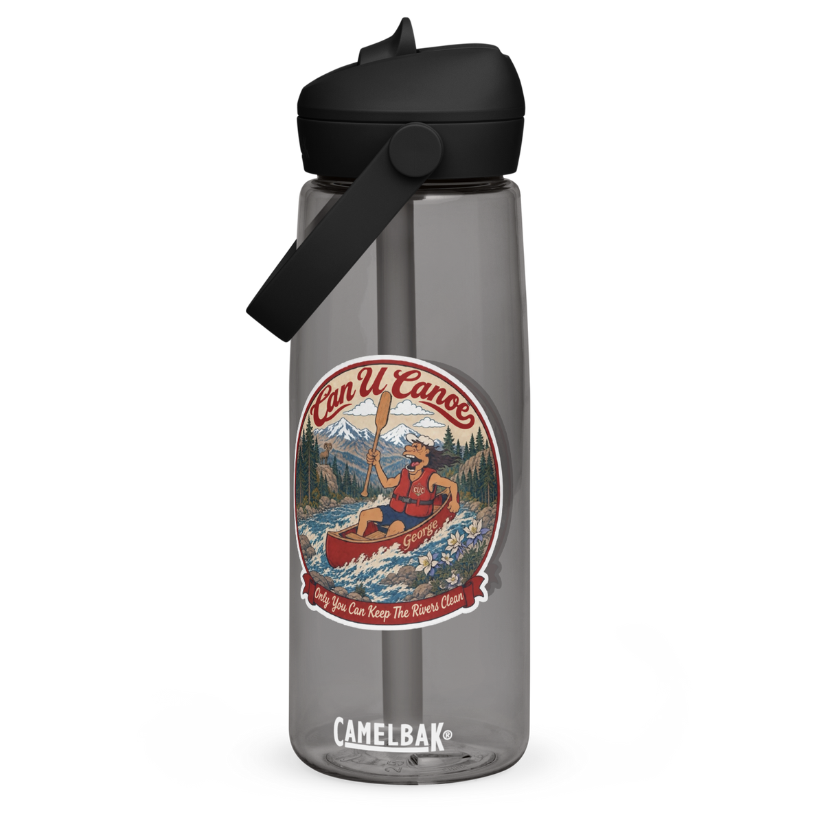 CUC Flip Straw Water Bottle (premium) — George’s Pro Bottle | Charcoal | 25 oz | default | exact approved George badge