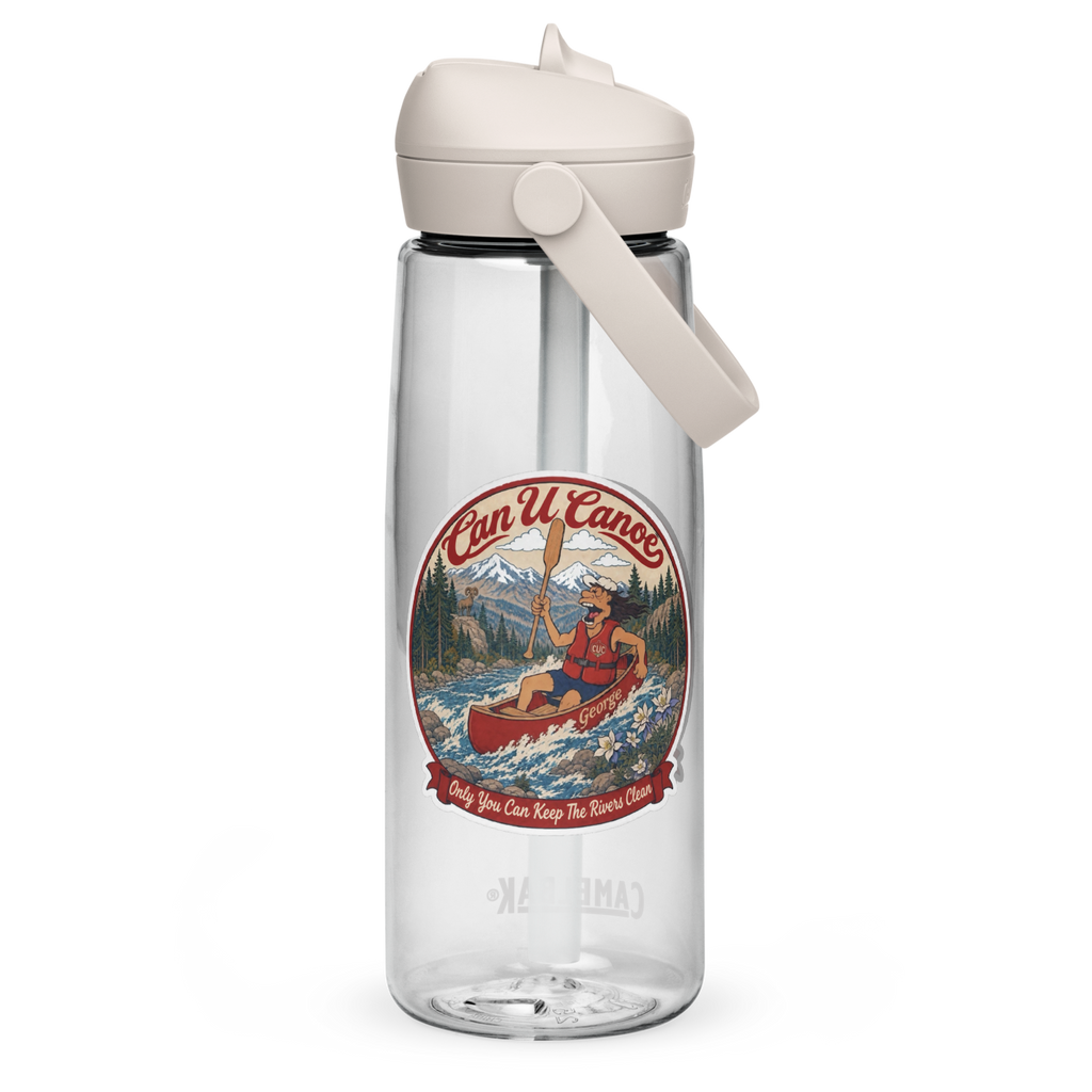 CUC Flip Straw Water Bottle (premium) — George’s Pro Bottle | Clear | 25 oz | Back | exact approved George badge