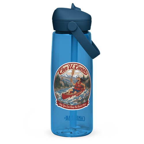 CUC Flip Straw Water Bottle (premium) — George’s Pro Bottle | Oxford Blue | 25 oz | Back | exact approved George badge