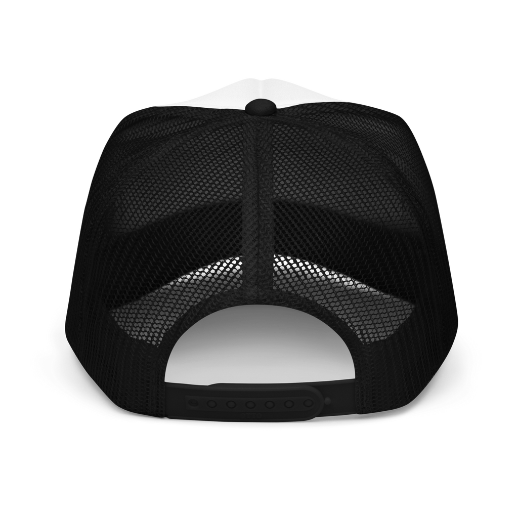 CUC Foam Trucker Hat — George’s Cab View | Black / White / Black | back | newest boy pledge-card artwork