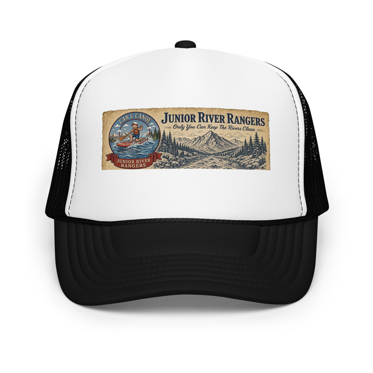 CUC Foam Trucker Hat — George’s Cab View | Black / White / Black | front | newest boy pledge-card artwork
