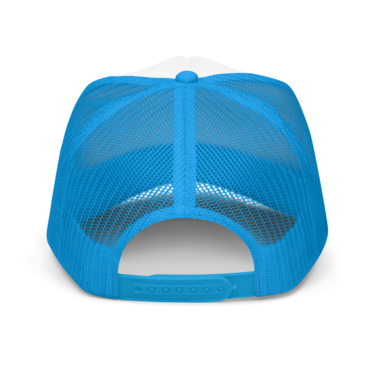 CUC Foam Trucker Hat — George’s Cab View | Blue / White / Blue | back | newest boy pledge-card artwork