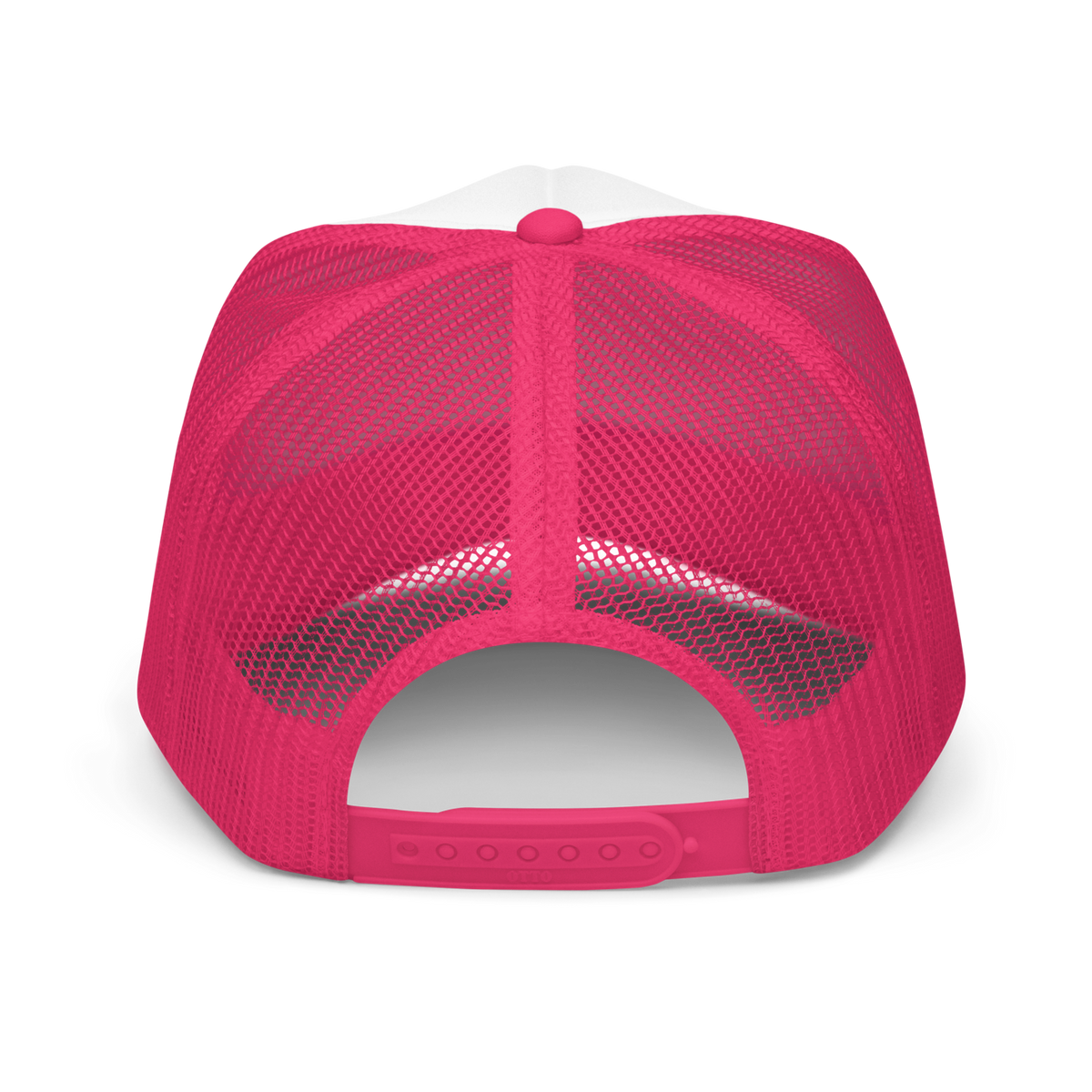 CUC Foam Trucker Hat — George’s Cab View | Hot Pink/ White/ Hot Pink | back | newest boy pledge-card artwork