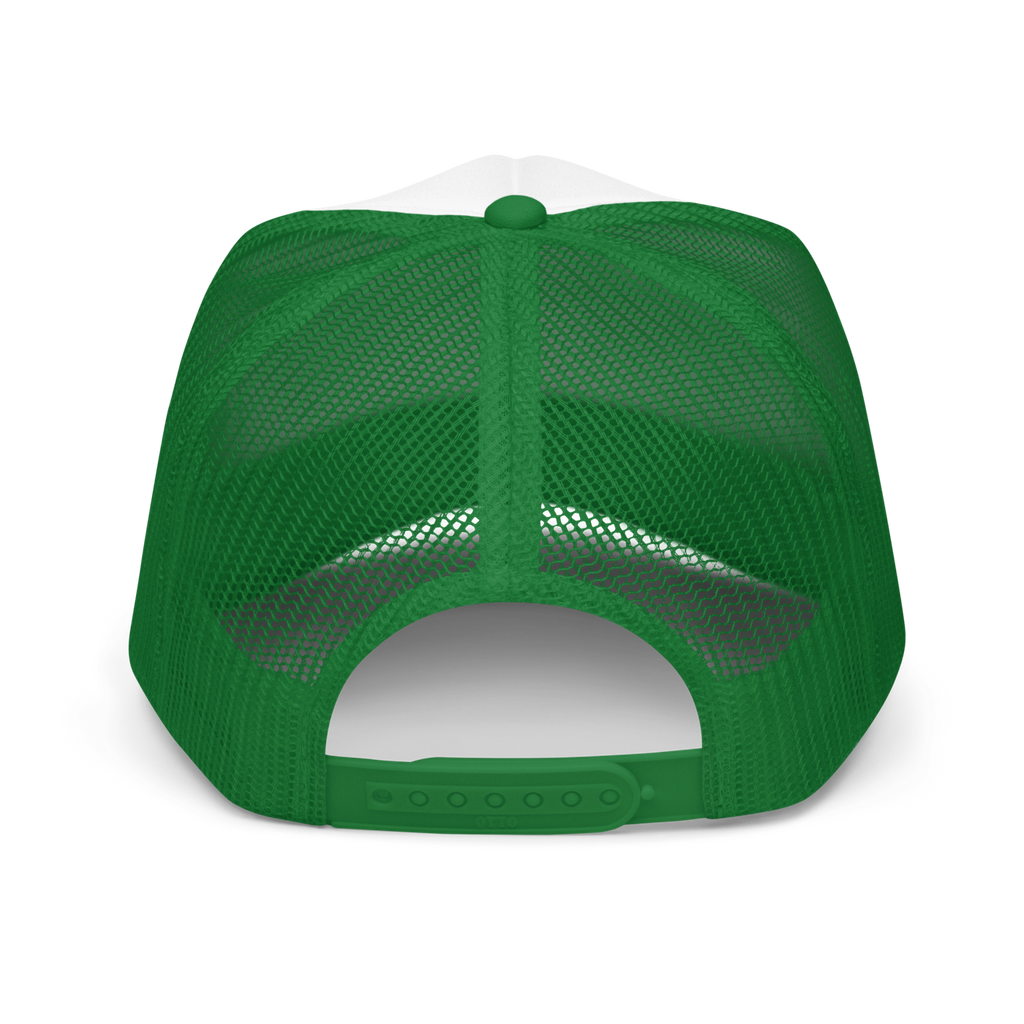 CUC Foam Trucker Hat — George’s Cab View | Kelly/ White/ Kelly | back | newest boy pledge-card artwork