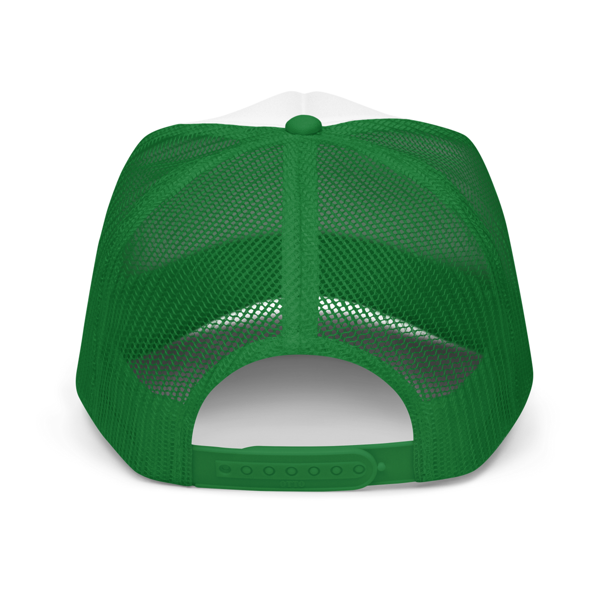 CUC Foam Trucker Hat — George’s Cab View | Kelly/ White/ Kelly | back | newest boy pledge-card artwork