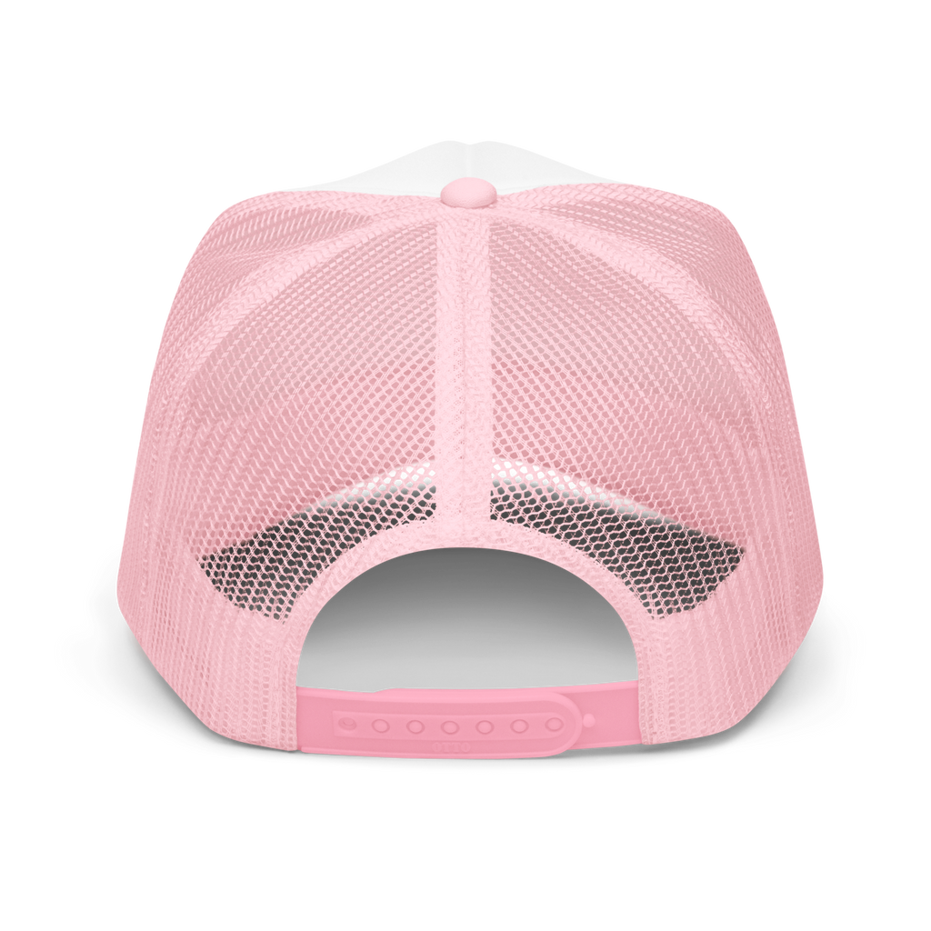 CUC Foam Trucker Hat — George’s Cab View | Light Pink / White / Light Pink | back | newest boy pledge-card artwork