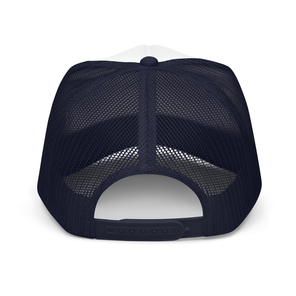 CUC Foam Trucker Hat — George’s Cab View | Navy/ White/ Navy | back | newest boy pledge-card artwork