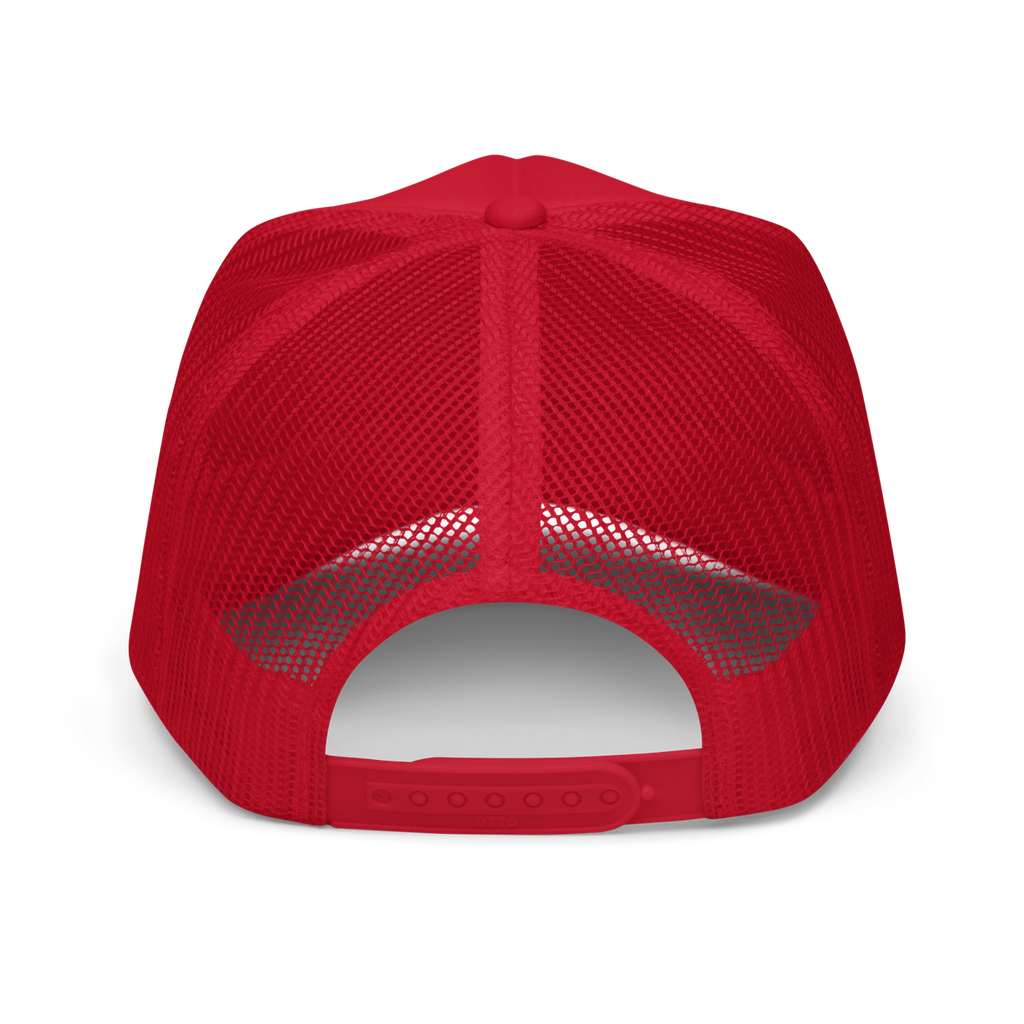 CUC Foam Trucker Hat — George’s Cab View | Red | back | newest boy pledge-card artwork