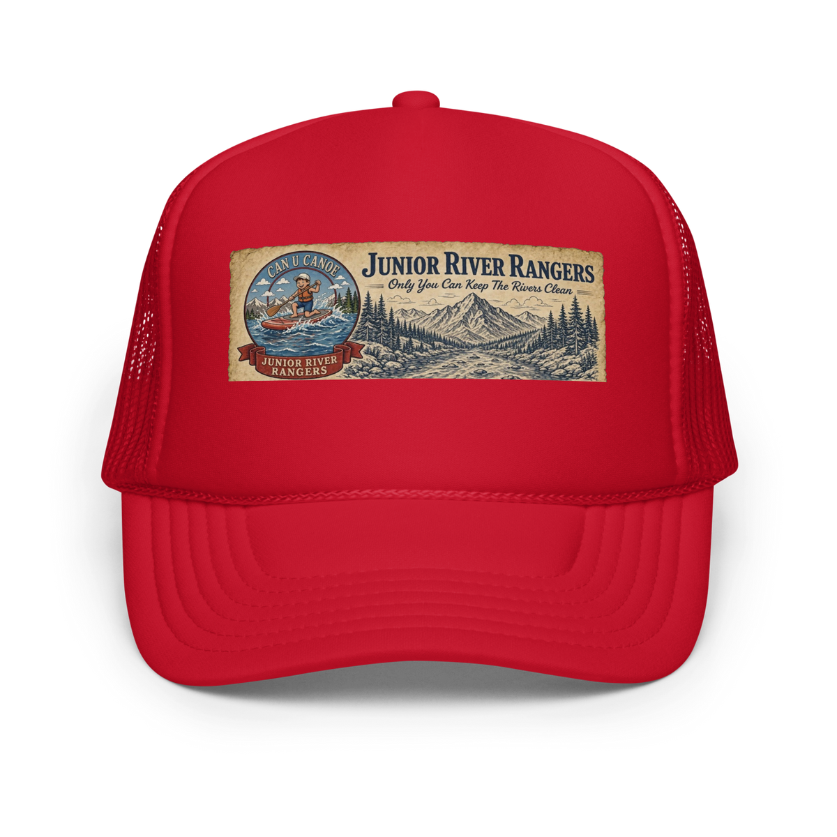 CUC Foam Trucker Hat — George’s Cab View | Red | front | newest boy pledge-card artwork