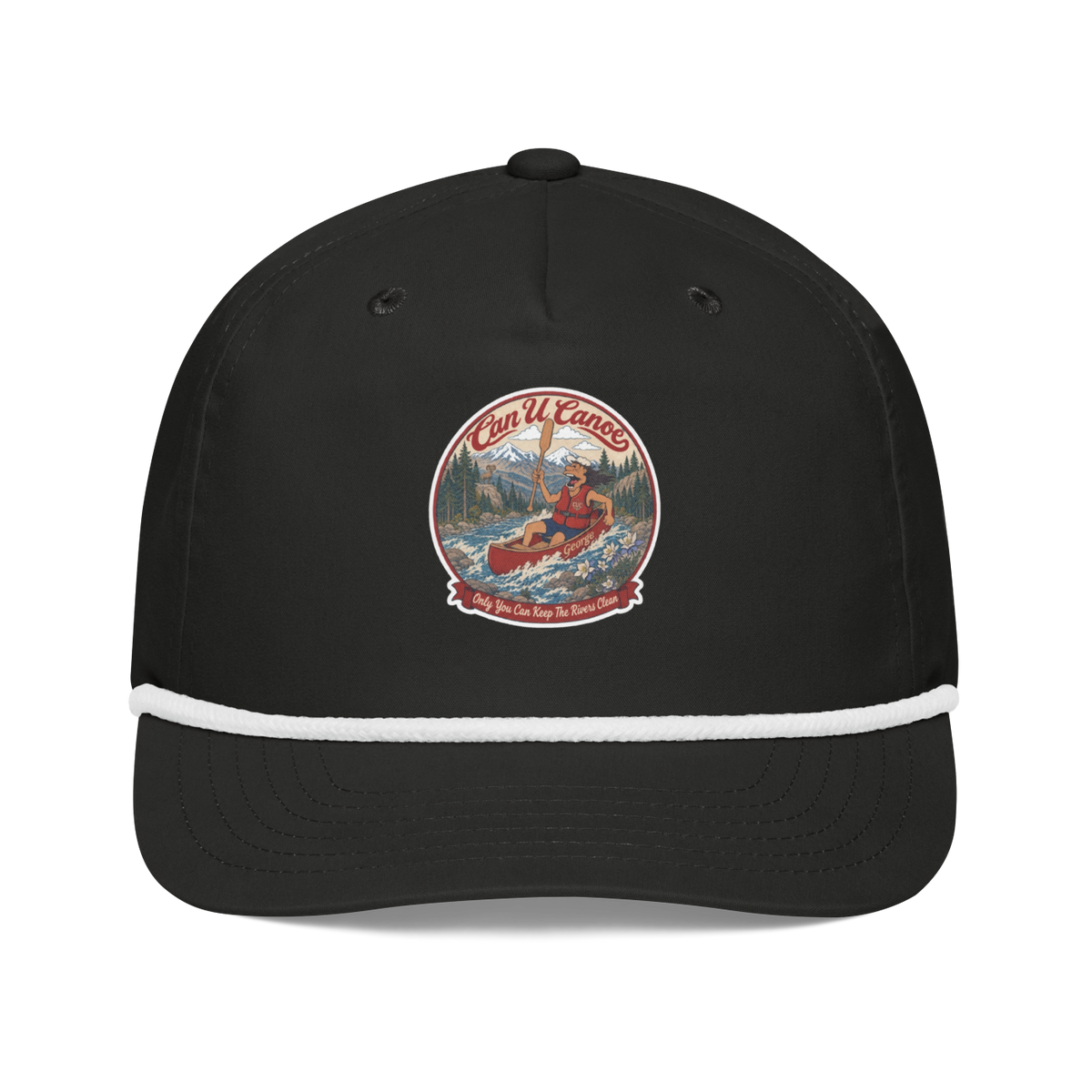 CUC Golf Rope Cap — Trail Edition | Black/White | front | revised approved George placement