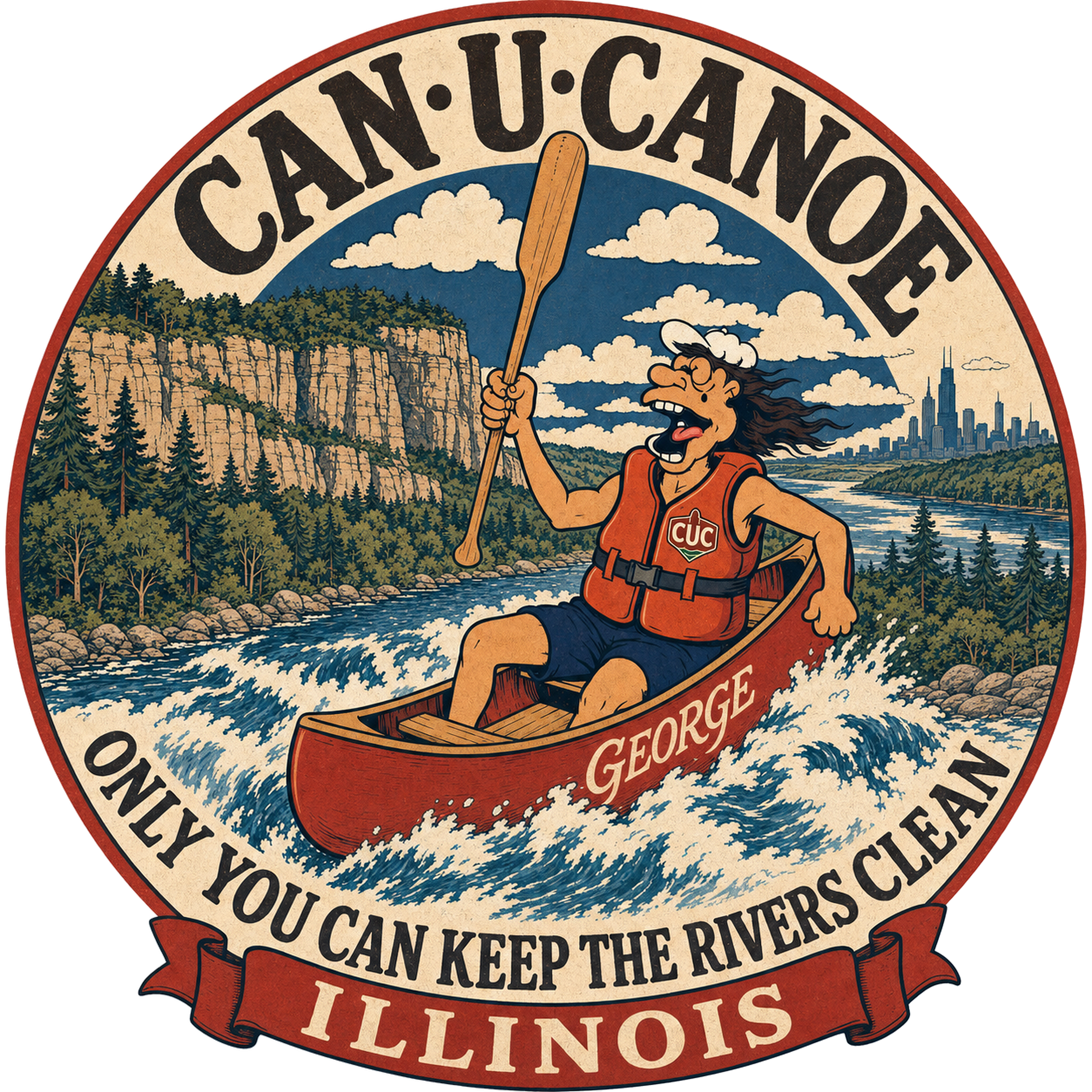 CAN U CANOE Illinois river badge artwork