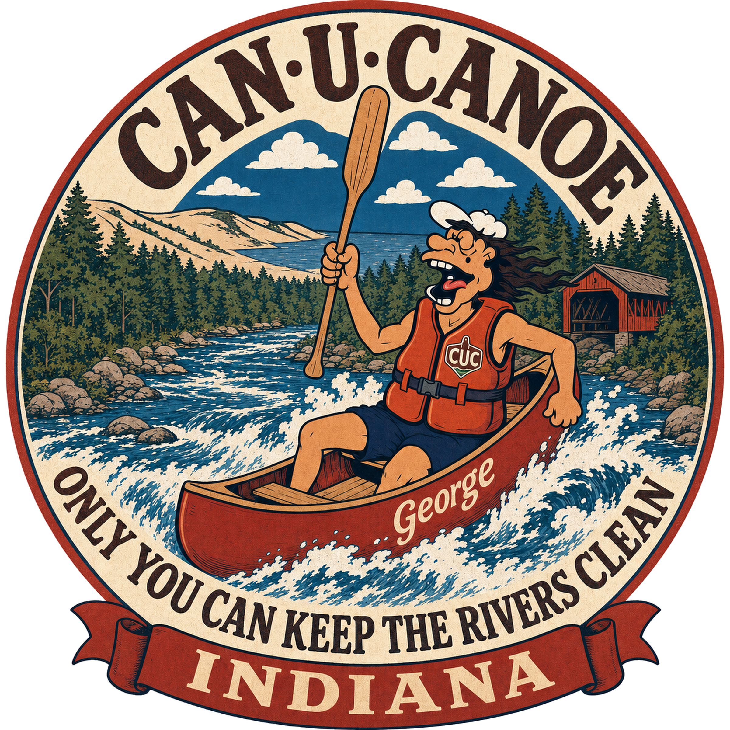 CAN U CANOE Indiana river badge artwork