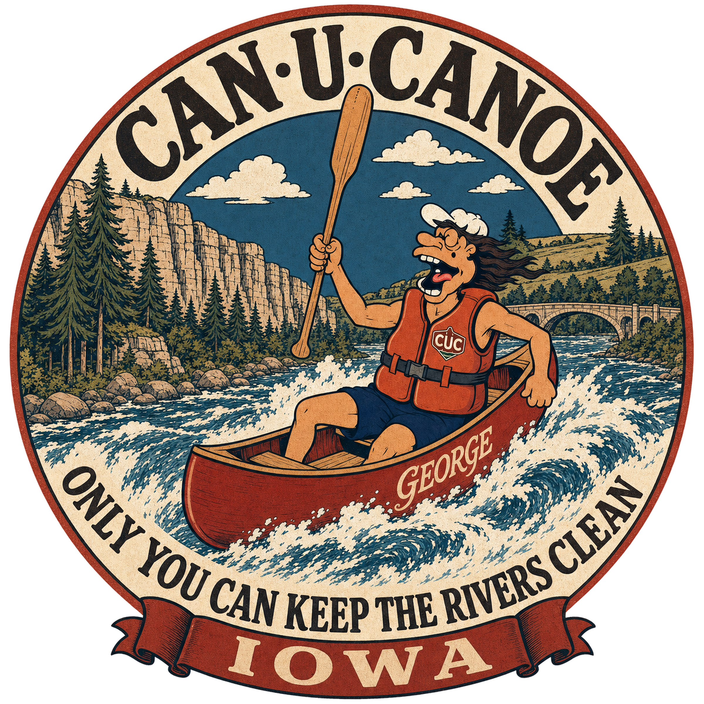 CAN U CANOE Iowa river badge artwork