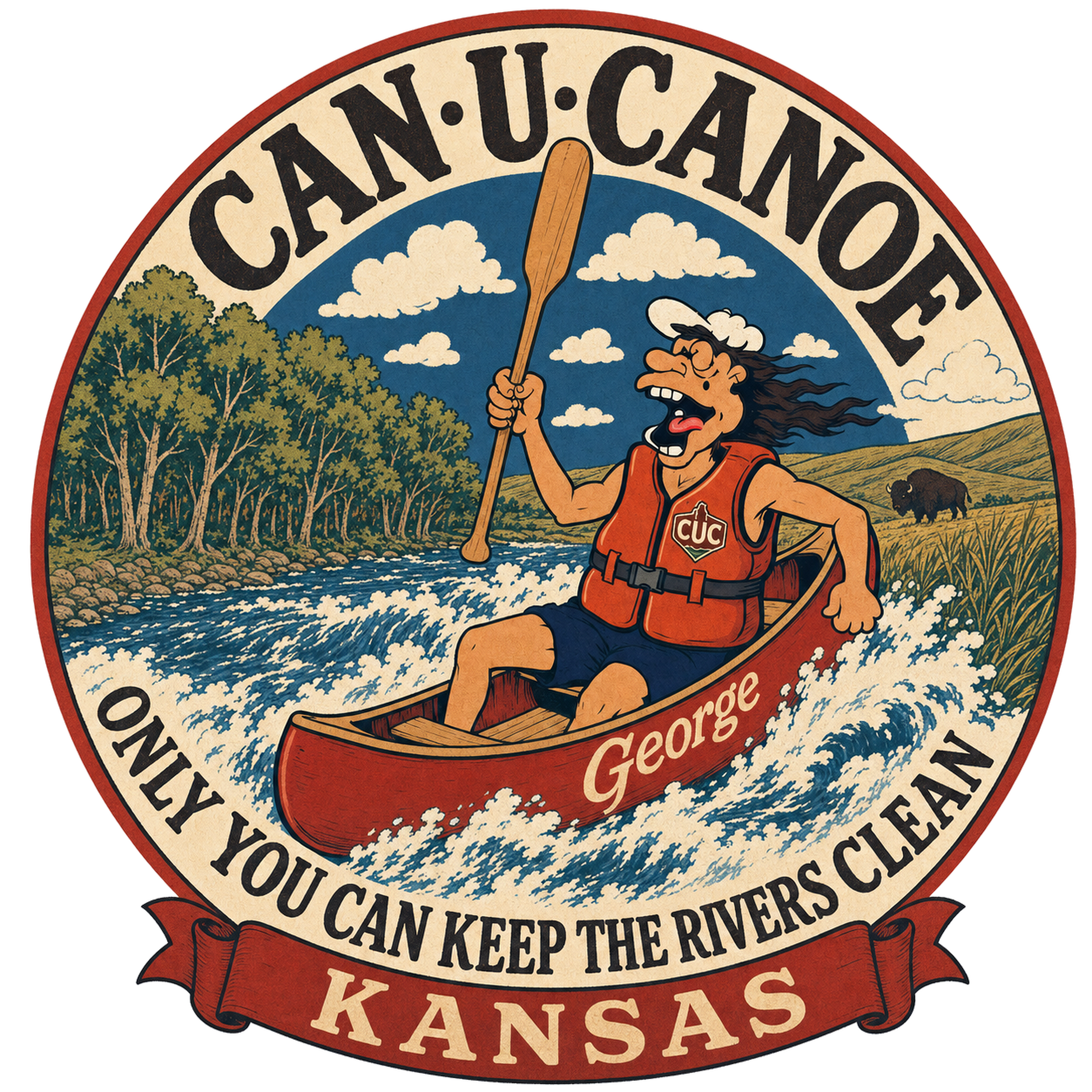 CAN U CANOE Kansas river badge artwork