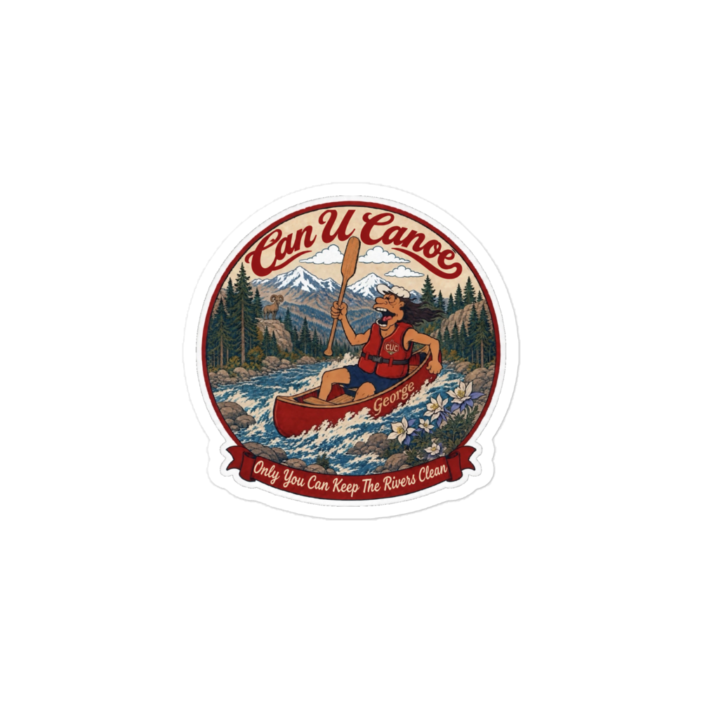 Can U Canoe approved George badge kiss-cut sticker, 3 by 3 inches