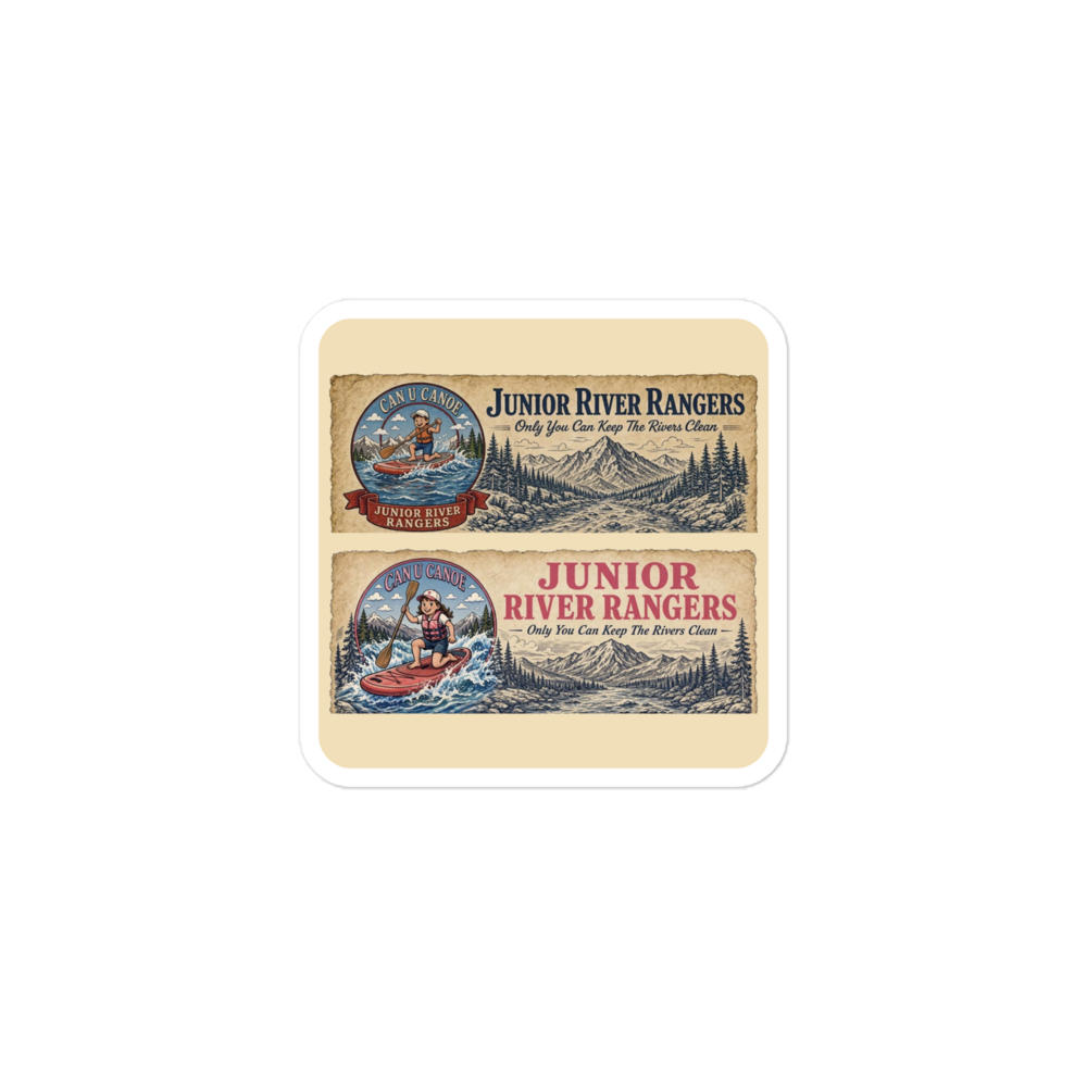Junior River Rangers Sticker — Boy & Girl Paddleboard Edition | 3″×3″ | newest approved paddleboard artwork
