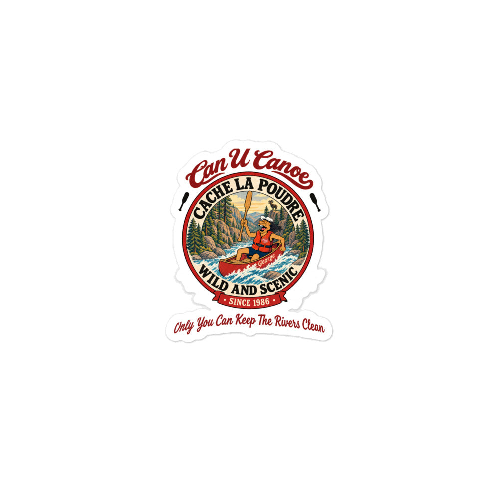 Cache la Poudre River Badge 3-Inch Sticker with approved red cursive badge