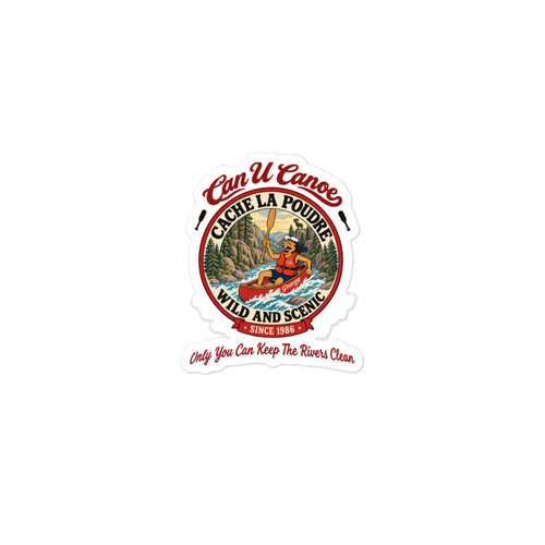 Cache la Poudre River Badge 3-Inch Sticker with approved red cursive badge